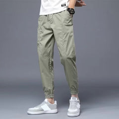 HEARUJOY  -  Men Solid Color Loose Fit Pants Straight Thin Cargo Pants Fashion Casual Trousers Streetwear Solid Color Comfortable
