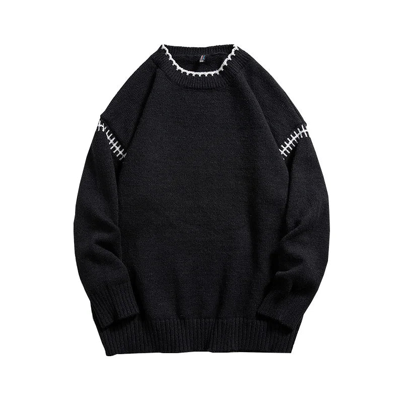 Hearujoy Men's Knit Pullovers Sweaters and Jumpers Vintage Retro Sweater Knitted Pullover Men Korean Streetwear Hip Hop Spliced