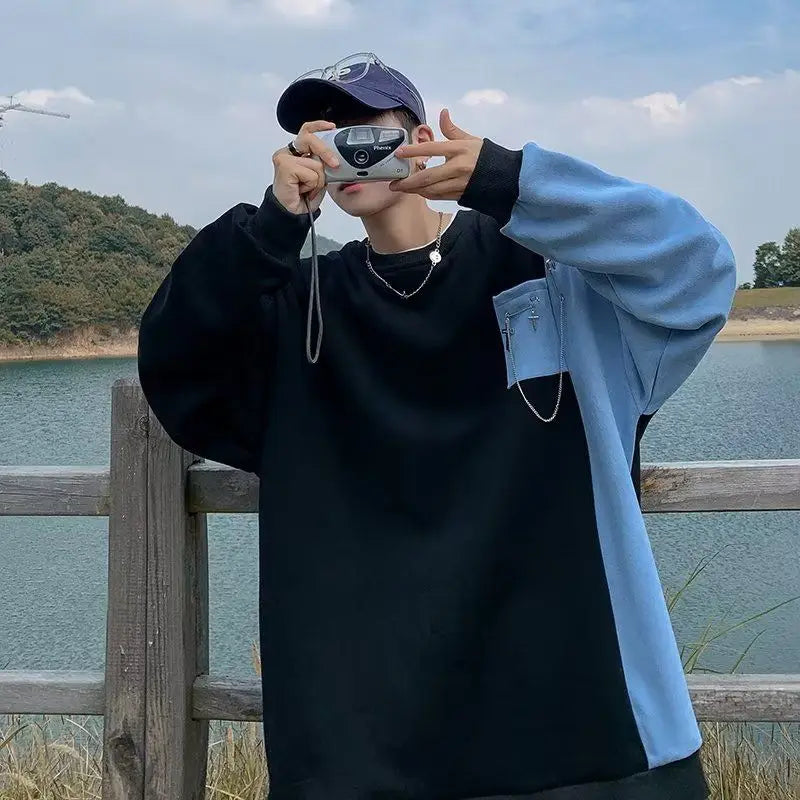 Hearujoy Japanese Splicing Hooded Sweatshirt for Men with a Niche Design Sense Contrasting Color Top Oversized Trendy Brand Jacket