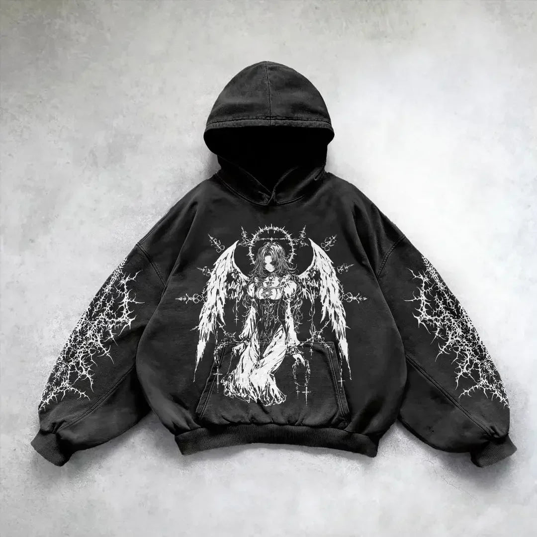 Hearujoy American Gothic Fashion Harajuku Y2K Vintage Punk Solid Color Printed Men Casual Hoodie Couples Casual Hoodie sweatshirt