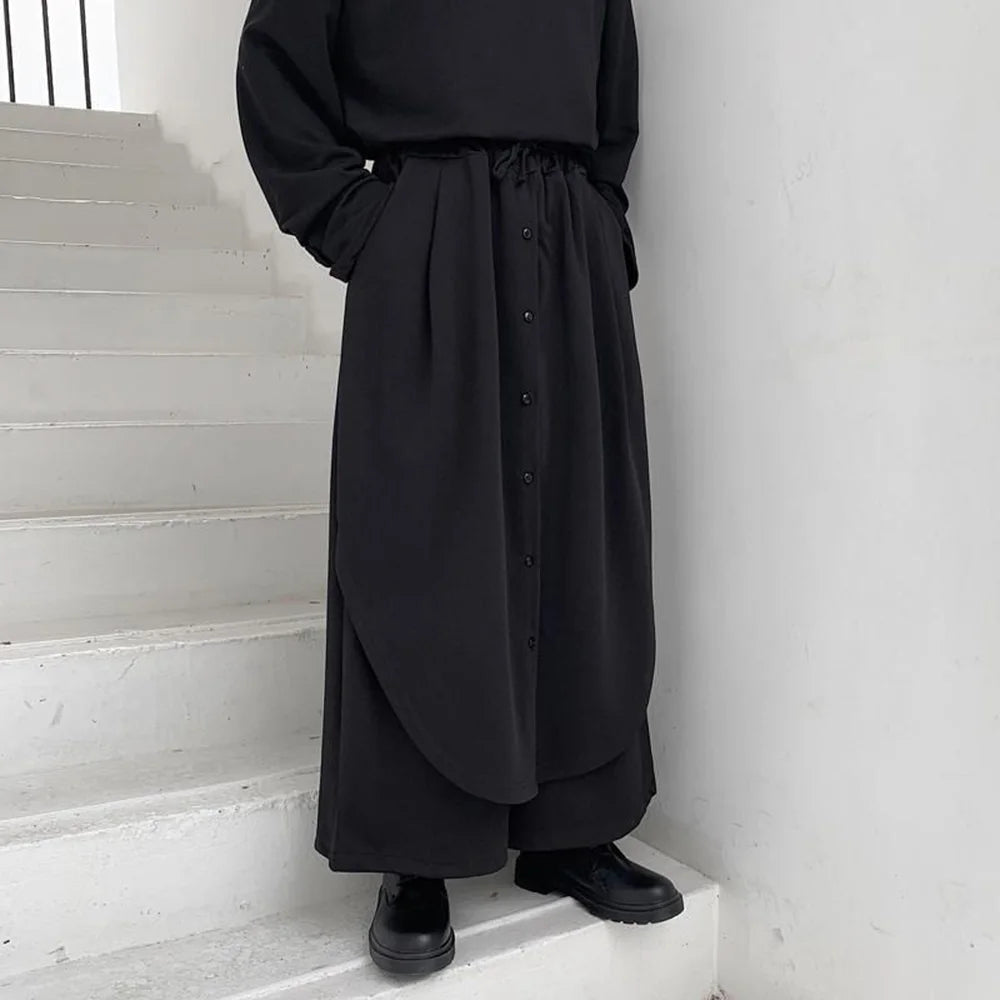 HEARUJOY  -  Men Culottes Y2k Double-Layer Breasted Design Harem Casual Pants Streetwear Trend Outdoor Wide-Leg Pants Men'S Clothing