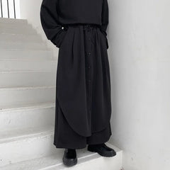 HEARUJOY  -  Men Culottes Y2k Double-Layer Breasted Design Harem Casual Pants Streetwear Trend Outdoor Wide-Leg Pants Men'S Clothing