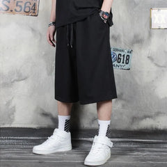 HEARUJOY  -  XS-4XL Mens Cropped Pants Plain Drawstring Casual Pants Streetwear Fashion Hip-Hop Harem Wide-Leg Trousers Men'S Wear New