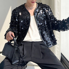 HEARUJOY  -  Mens Jacket Sequin Ballroom Shiny Jacket Streetwear Fashion Nightclub Stage Performance Long Sleeve Top Men'S Clothing 2025 New