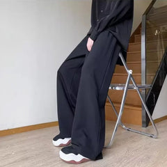 HEARUJOY  -  Black Mens Suit Pants Summer American High Street Wide Leg Pants Trend Casual Comfortable Office Attire Fashion Pantalettes