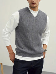 HEARUJOY  -  Casual Simple Solid Color All-match Knit Vest Mens Autumn Trendy Slim V Neck Tank Tops Men Leisure Sleeveless Knitted Camisoles
