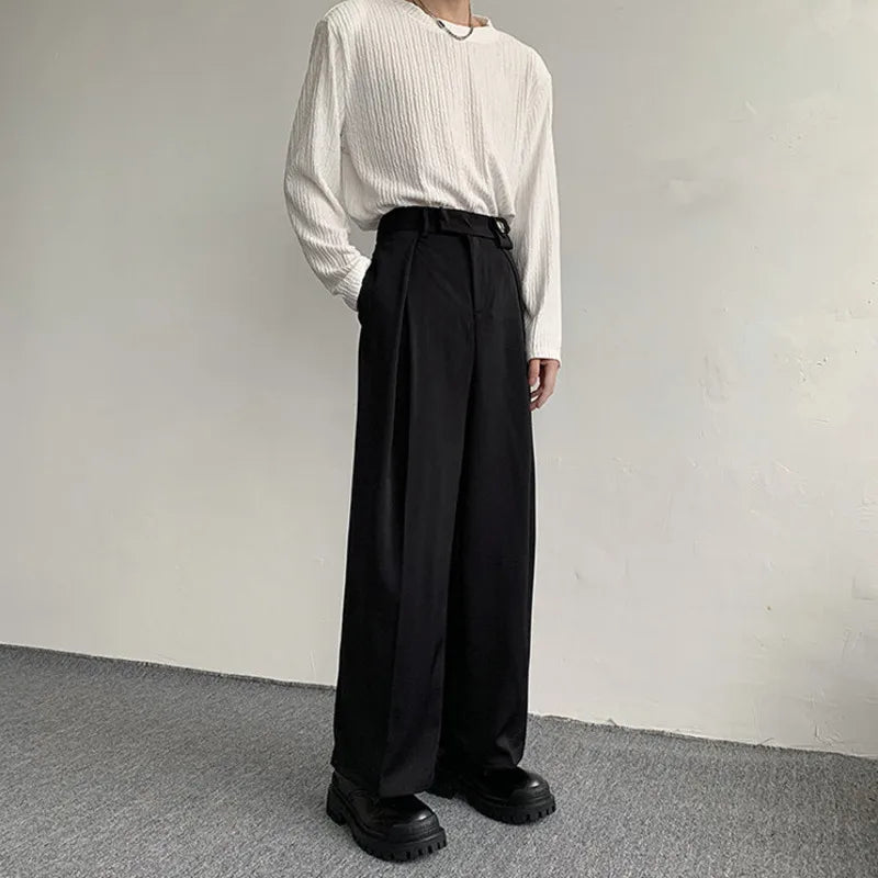 HEARUJOY  -  Korean Black Suit Pants Men Oversized Fashion Social Mens Dress Pants Loose Straight Wide Leg Pants Mens Office Formal Trousers