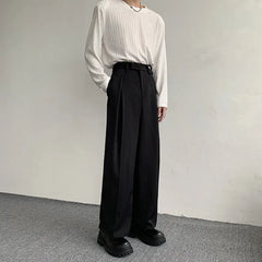 HEARUJOY  -  Korean Black Suit Pants Men Oversized Fashion Social Mens Dress Pants Loose Straight Wide Leg Pants Mens Office Formal Trousers