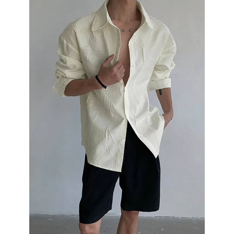 HEARUJOY  -  Spring Long Sleeved Shirt Men Fashion Society Mens Black Dress Shirt Korean Loose Casual Shirts Mens White Shirts M-3XL