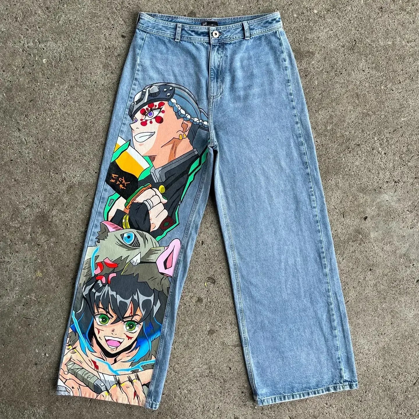 Hearujoy Harajuku fashion mens women’s jeans lightning graphic wide leg jean streetwear y2k denim cuples high waist pants men clothing