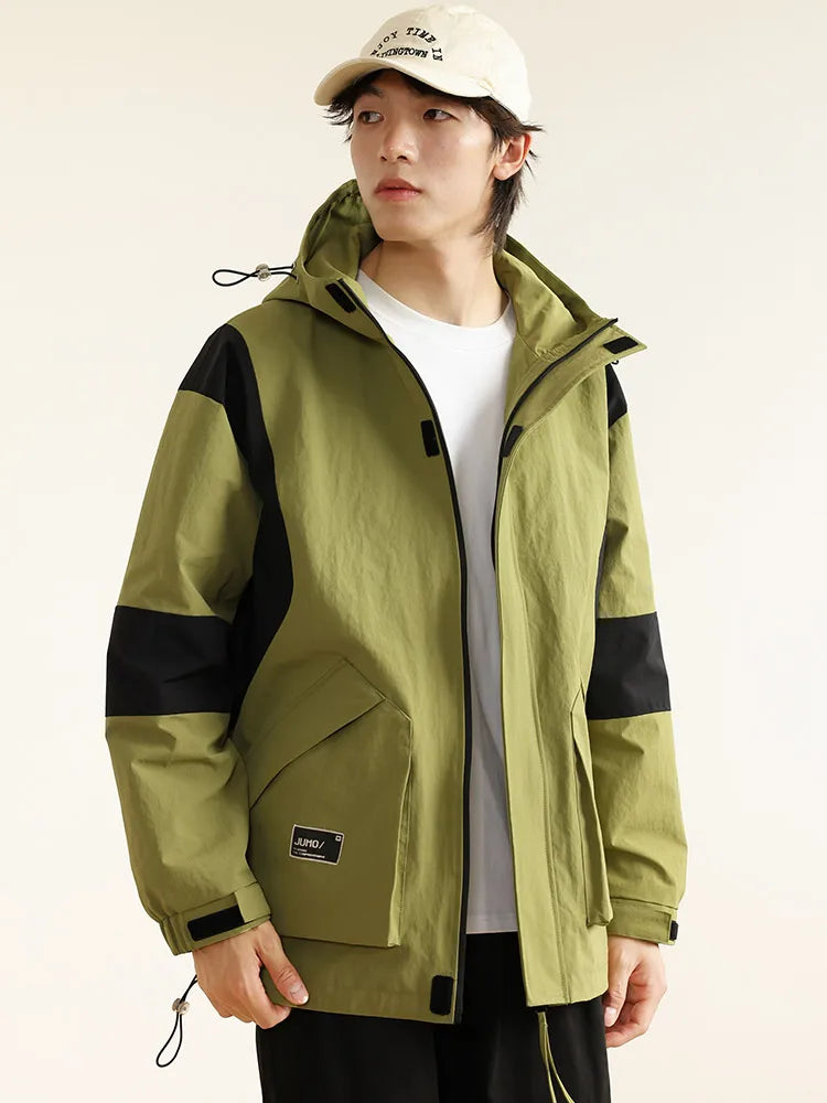 Hearujoy 2024 New Spring Men's Jacket Korean Fashion Streetwear Hooded Windbreaker Men Loose Casual Jackets Patchwork Coat Plus Size 8XL