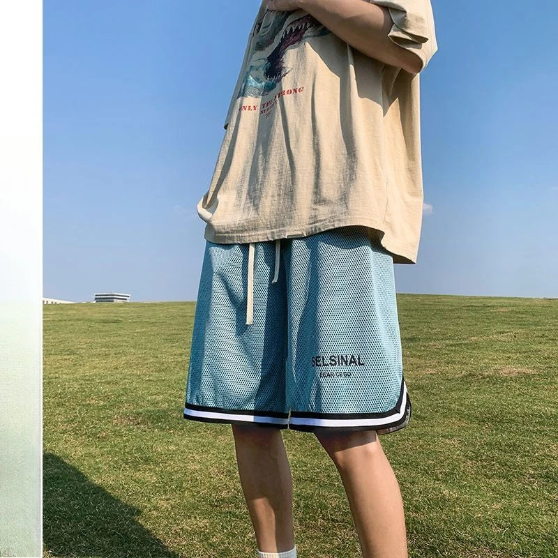 HEARUJOY  -  Korean Double-layer Mesh Ice Silk Basketball Shorts Men's Summer Breathable Thin Sports and Casual half Pants Aesthetic Chic