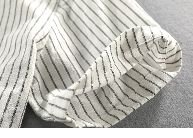 HEARUJOY  -  Men's Casual Cotton Shirt Short Sleeve Blouse Tops Summer Botton Pinstripe Holiday Shirt Comfortable Handsome Men Henley Shirt