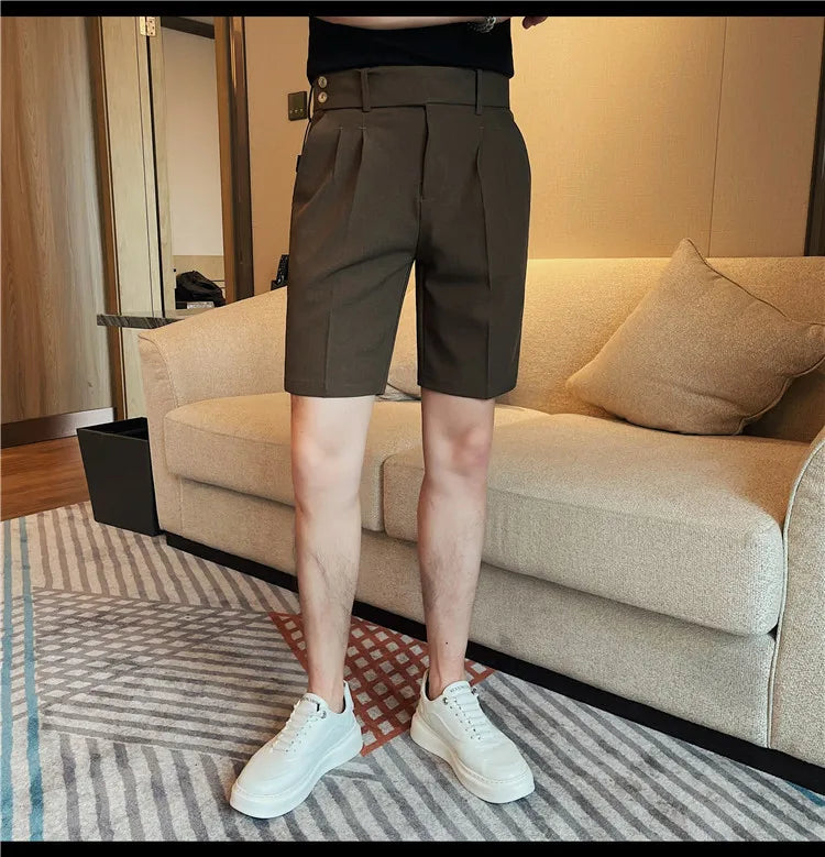 HEARUJOY  -  New Men Summer Slim-fit British Style Suit Shorts Light Luxury Business Straight-leg Shorts Leisure Button-down Half-pants M-3XL