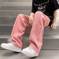 Hearujoy Street Vibe Style Jeans Men's Loose Straight Pants Trendy Brand American Baggy Wide-leg Pants Pink Jeans Spring and Autumn