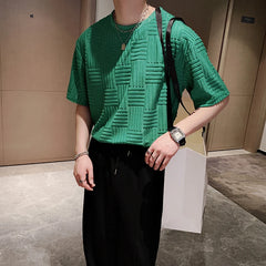 Hearujoy fashion trends Korean streetwear hip-hop casual summer short-sleeved T-shirt men green black white top half-sleeve t shirt