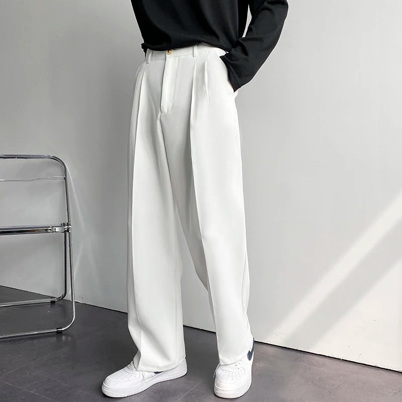 Hearujoy Solid Color Formal Suit Pants Men Korean Fashion Loose Casual Pants Men Harajuku Streetwear Wide-leg Straight-leg Pants Men