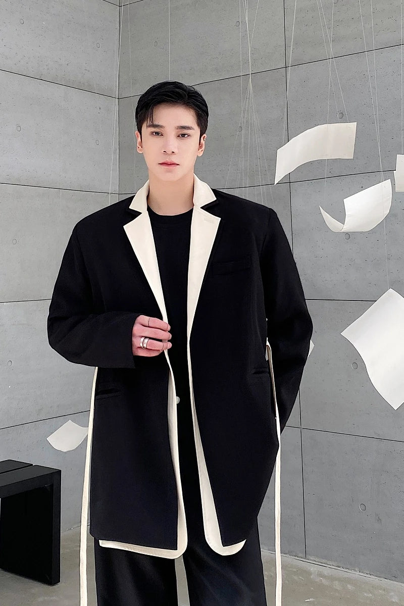 Hearujoy Autumn winter NewAutumn Clothing Koean Casual Fake Two Pieces Loose Simple Long Sleeve Blazers Belt Suit Coat For Male