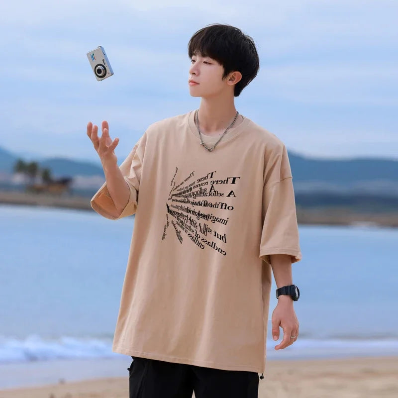 HEARUJOY  -  T Shirt Oversized Cotton For Men White 5XL Men's Letter Print T-shirts Men Casual Wear Summer Tee Shirts Big Size Clothing