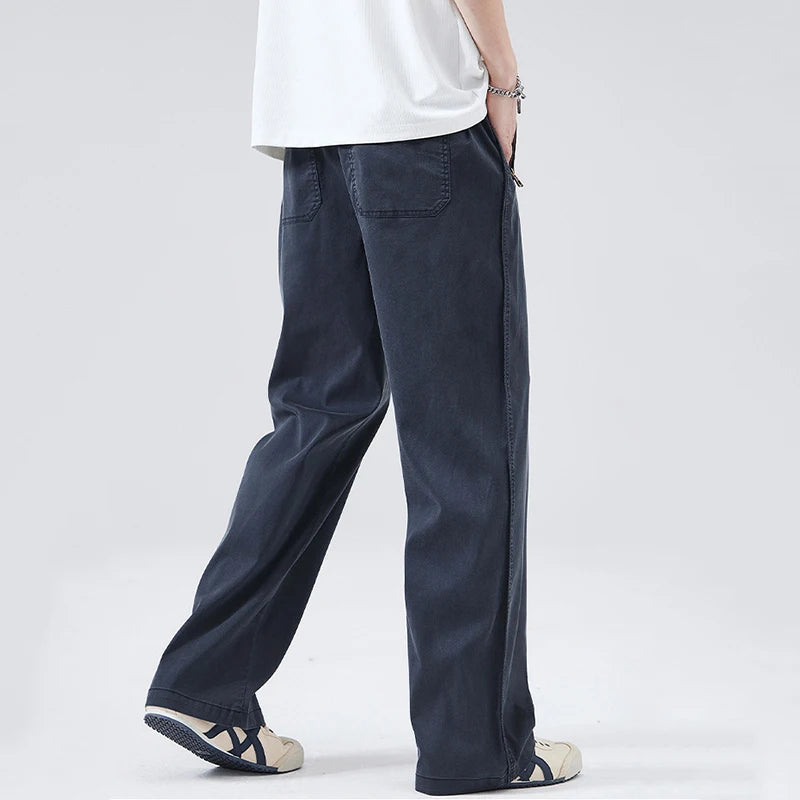 HEARUJOY  -  Men's Summer Casual Pants Men Trendy Loose Fit Versatile Wide Leg Draped Straight Long Trsouers Elastic Waist