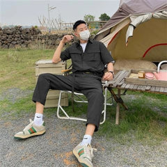 HEARUJOY  -  Male Shirts Trousers Sets Plain Green Men's Pants Set Essential Luxury Fashion Man 2025 Loose Kpop Novelty in Trends Costumes