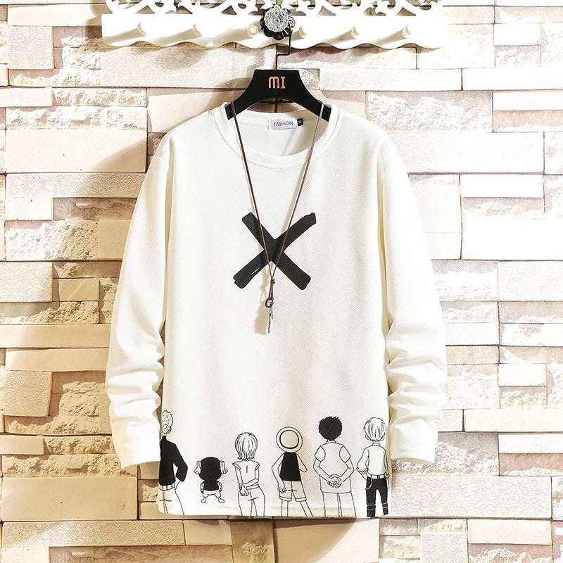HEARUJOY  -  Autumn Spring Black White Tshirt Top Tees Classic Style Brand Fashion Clothes OverSize M-5XL O NECK Long Sleeve T Shirt Men'S