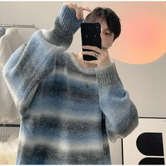 Hearujoy Gradient Sweater Men's Korean Version Trendy Loose and Lazy Style Line Jacket Cool and Versatile Round Neck Knitted Sweater