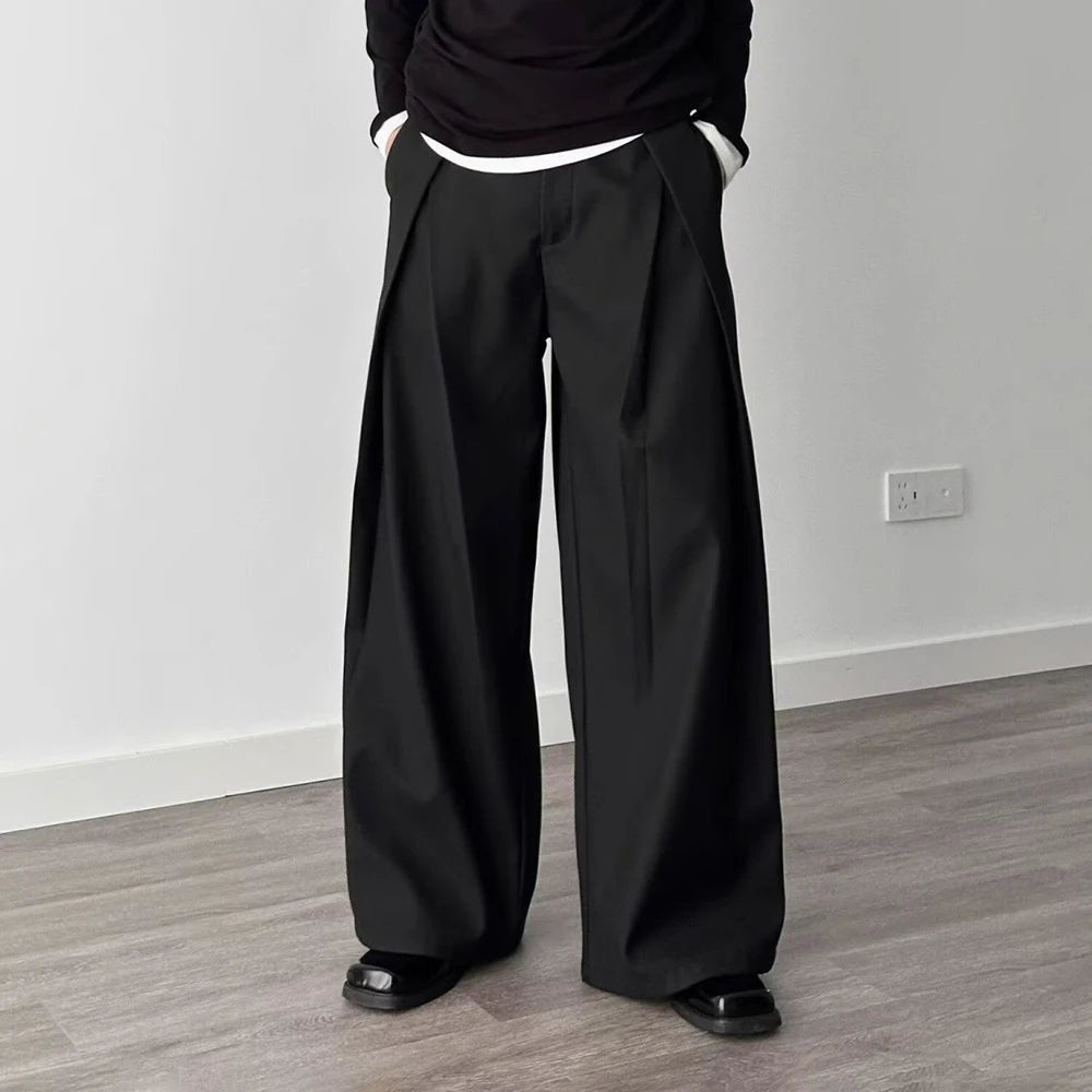 HEARUJOY  -  Mens Trousers Pleated Plain Casual Suit Pants Streetwear Fashion Daily Loose Versatile Wide-Leg Pants Men'S Clothing 2025 New