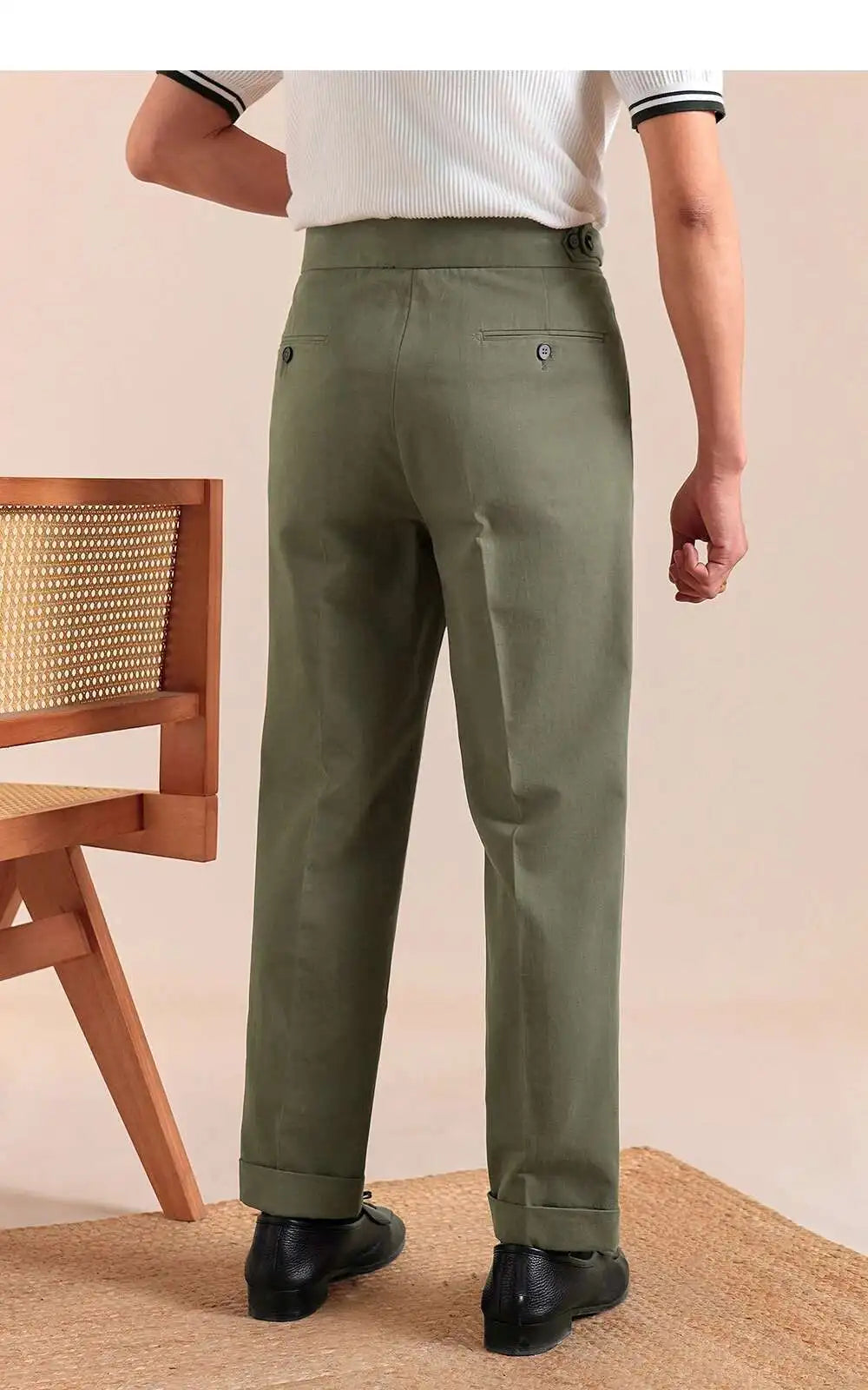 HEARUJOY  -  Pure Cotton Casual Pant Men Double Pleated High Waisted Breathable Trousers Business Casual Formal Pants Men Social Trousers