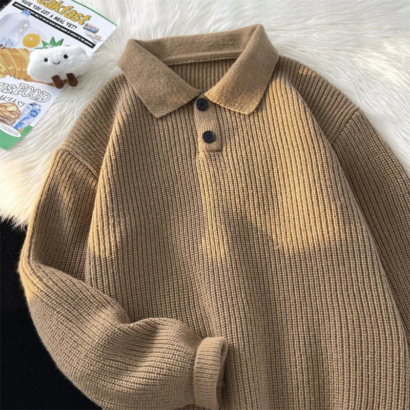 Hearujoy Autumn Clothing Men's Luxury Knitted Pullovers Sweater Long Sleeve Polo Shirt Texture Lapel Premium Solid Color Fashion Knitwear