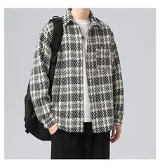 HEARUJOY  -  Knitted Men's Trendy Brand Loose Casual Cardigan Jacket Plaid Shirt