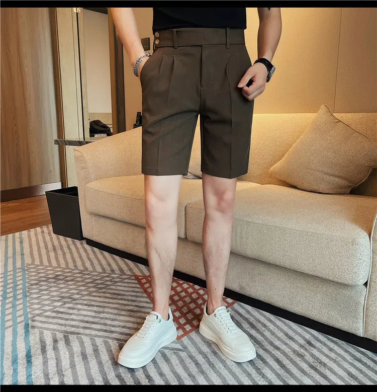 HEARUJOY  -  New Men Summer Slim-fit British Style Suit Shorts Light Luxury Business Straight-leg Shorts Leisure Button-down Half-pants M-3XL