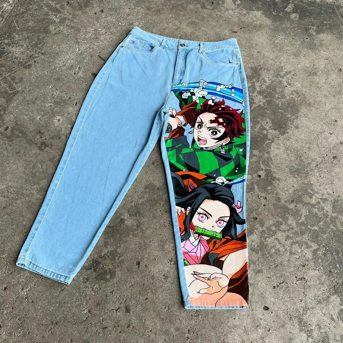 Hearujoy Harajuku fashion mens women’s jeans lightning graphic wide leg jean streetwear y2k denim cuples high waist pants men clothing