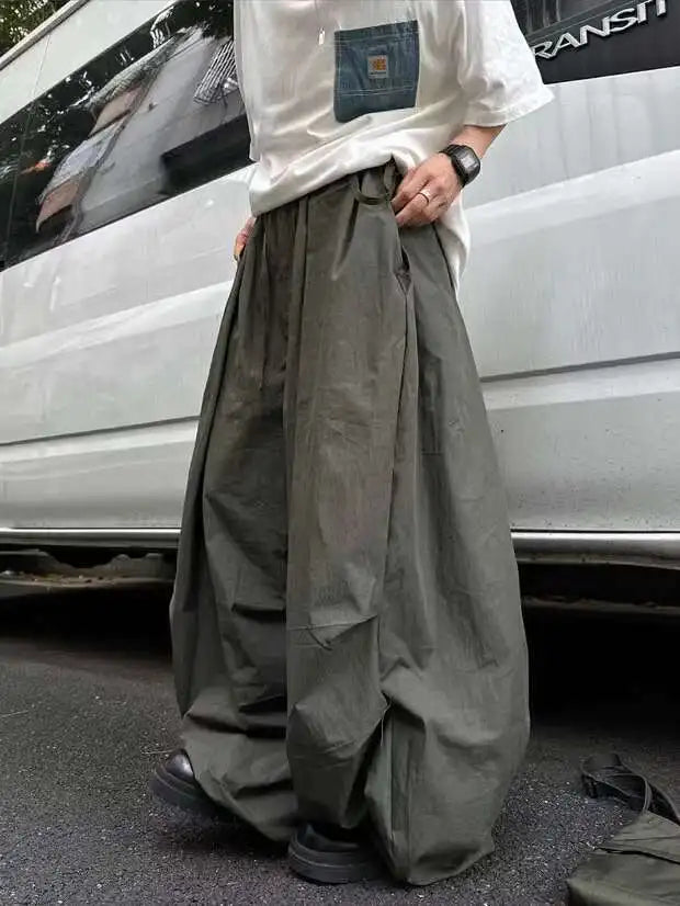HEARUJOY  -  Spring Summer Loose Casual Soft Flowy Lightweight Wide Leg Shorts for Men Elastic High Waist Korean Fashion