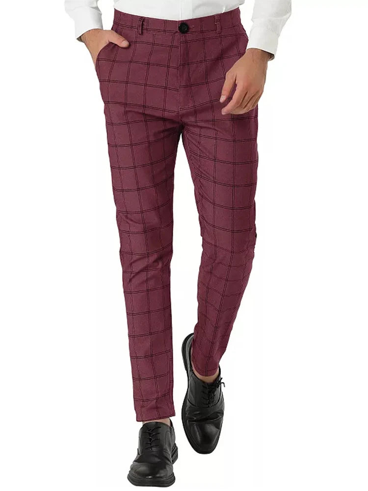 HEARUJOY  -  Outdoor Casual Suit Trousers Mens 2025 Autumn Daily Leisure Straight Pants For Men Stylish Plaid Striped Printing Trousers