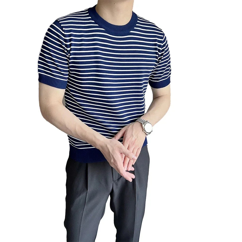HEARUJOY  -  Crew Neck Blouse Men Korean Style T-shirt Applicable Gender Men Brand New Condition Korean Style Fashion Summer Casual Outfit