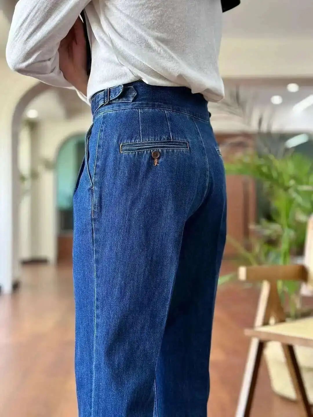 HEARUJOY  -  High Quality Double Pleated Jeans Straight Leg Pant Naples Straight Tube Loose Washed High Grade Business Pant Men Dress Trouser