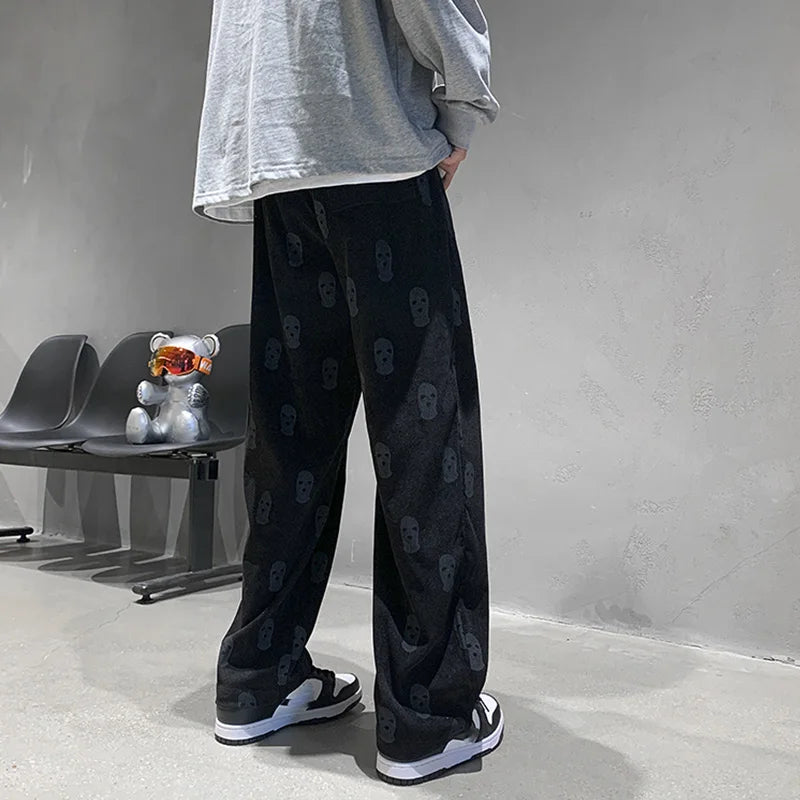 Hearujoy Baggy Corduroy Men Wide Pants Spring Fashion Design Print Trousers Hiphop Straight Sweatpants Oversized Bottoms Man Y2k Clothes