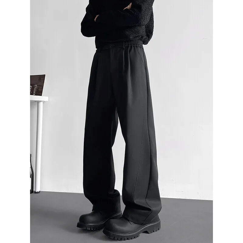 HEARUJOY  -  Black Brown Suit Pants Men Society Mens Dress Pants Korean Loose Casual Straight Pants Mens Office Formal Trousers Large Size