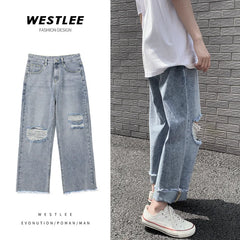 Hearujoy Spring and Summer New Men's Torn Jeans Street Hip-hop Loose Wide Leg Pants Thin Fur Pants Brand Men's Clothing Ripped