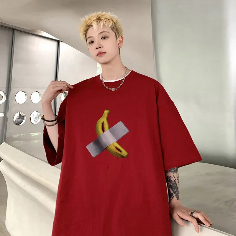 HEARUJOY  -  T Shirt Oversized Cotton For Men White Men's Banana Print T-shirts 5XL Male Casual Wear Summer Tee Shirts Unisex Big Size