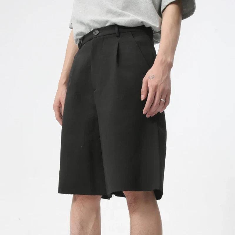 Hearujoy Summer Trendy Male Shorts Solid Color Loose Minimalist Draping Straight Business Casual Knee Length Pants 9C6173