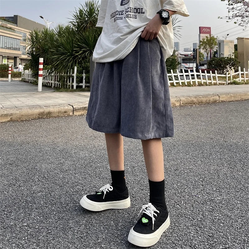 Hearujoy Brown Corduroy Shorts Oversized Baggy Five Point Trousers Summer Korean Fashion Wide Leg Pants Ins Hip Hop Bottoms Men and Women