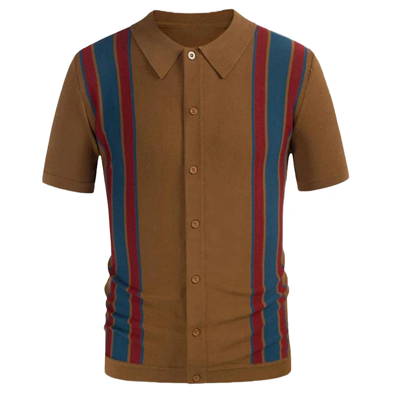 HEARUJOY  -  Men's Luxury Clothing Knit Short Sleeve Polo Shirt Casual Streetwear Lapel Button Down Cardigan Breathable Tops Summer Knitwear