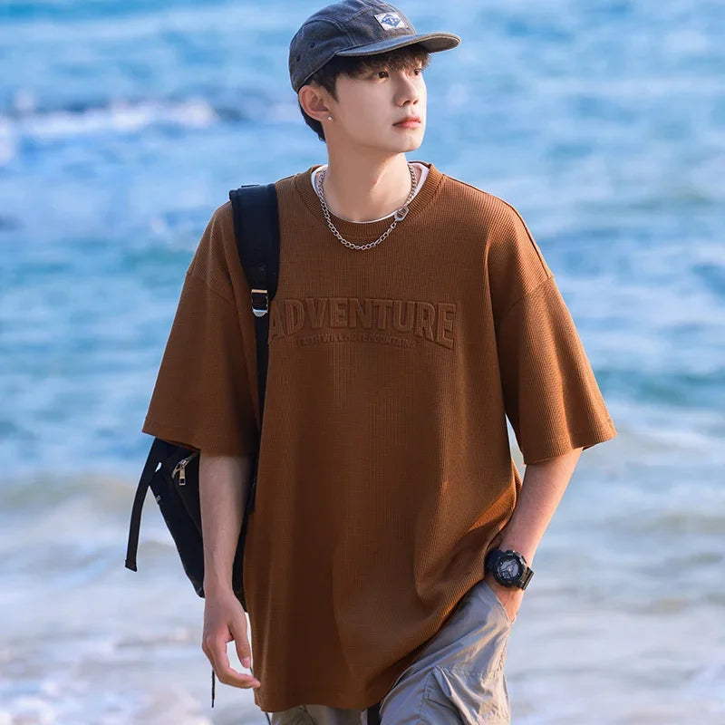 HEARUJOY  -  Summer Men T-Shirt ADVENTURE Tops Tees Male Fashion Letter Camiseta Short Sleeve Men Clothing Harajuku Streetwear T Shirts