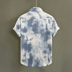 HEARUJOY  -  Men's Summer Short Sleeve Tie Dye Shirt Thin Beach Shirt Beach Men Clothing Turtle Neck Polo Shirt for Men Casual Top Tees
