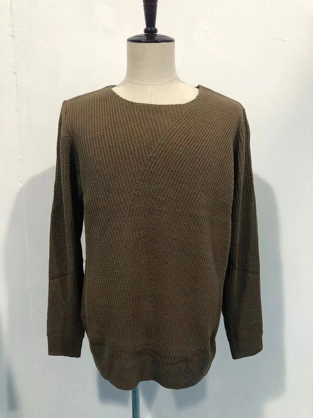 HEARUJOY  -  Men's Casual Knitted Sweater, Long Sleeve, Patchwork Color, O-Neck Tees Top, Loose Hollowed Breathable Knitwear, Streetwear