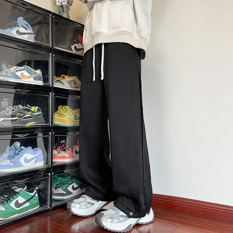 HEARUJOY  -  Black Casual Pants Men Fashion Oversized Wide Leg Pants Men Sweatpants Streetwear Loose Sports Pants Mens Joggers Trousers