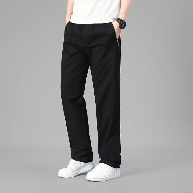 HEARUJOY  -  5XL 6XL Big Size 100% Cotton Men's Cargo Pants Casual Loose Straight Pants Cotton Long Trousers Zipper Pockets Jogger Pants Men