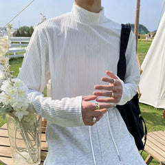 HEARUJOY  -  Half High Collar Male Pullover Tops Streetwear Tee Designer Quality Xl Sweatshirt Aesthetic Emo Normal Xxl Men's T-shirts White